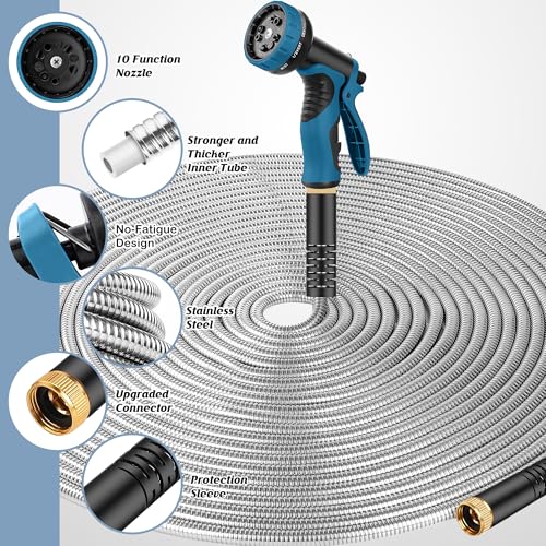 100FT Backyard Hose with 10-Operate Nozzle, Sturdy Steel Design, Leak-Proof Connectors, No-Kink, Light-weight, Puncture-Resistant, Pet-Pleasant, Sturdy Building, 550PSI Hose for