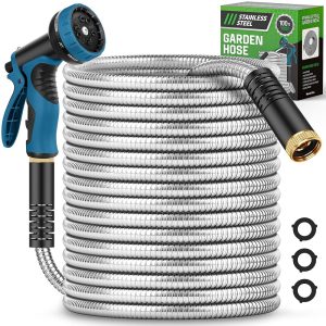 100FT Backyard Hose with 10-Operate Nozzle, Sturdy Steel Design, Leak-Proof Connectors, No-Kink, Light-weight, Puncture-Resistant, Pet-Pleasant, Sturdy Building, 550PSI Hose for