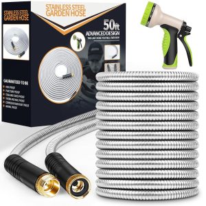 50 ft Stainless Metal Backyard Hose with 10-Operate Nozzle – Versatile, Heavy-Responsibility, Light-weight, No-Kink, Pet and Puncture Proof Metallic Hose for Out of doors Use