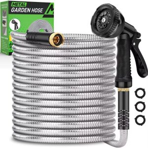 50ft Heavy-Responsibility Stainless Metal Backyard Hose with 10 Versatile Nozzles, Kink-Free, Light-weight, Versatile, Straightforward to Use and Retailer, Sturdy and Sturdy, Very best for