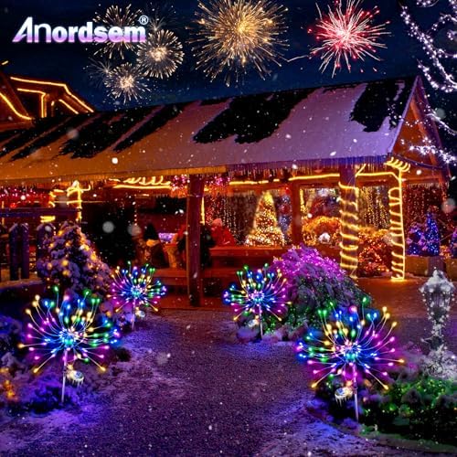 Anordsem Out of doors Photo voltaic Fireworks Lights: Waterproof Backyard Fairy Lights for Yard Ornament - Colourful LED Sparklers for Patio and Christmas Home Decor, Set of 4