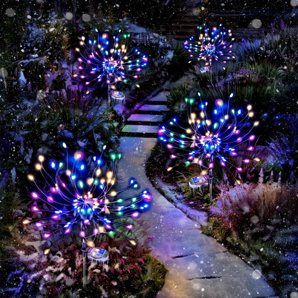 Anordsem Out of doors Photo voltaic Fireworks Lights: Waterproof Backyard Fairy Lights for Yard Ornament – Colourful LED Sparklers for Patio and Christmas Home Decor, Set of 4