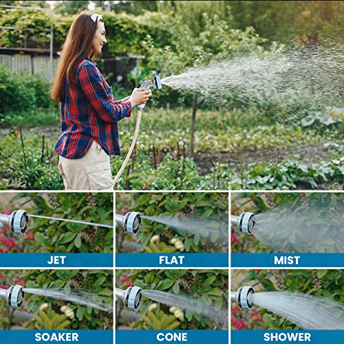 GREEN MOUNT Heavy Obligation Backyard Hose Nozzle with Thumb-Management On/Off Valve, 6 Adjustable Spray Patterns, and Ergonomic Deal with for Snug Plant Watering