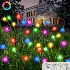 OZS RGB Colour-Altering Photo voltaic Backyard Lights – 6-Pack with 48 LEDs, Outside Photo voltaic Firefly Lights, Wind-Swaying Design, Waterproof Fairy Lights for Backyard Pathways