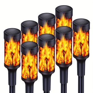 Set of 8 Extremely Vivid Photo voltaic Flashlights with Flickering Flame Impact for Out of doors Halloween and Backyard Decor, Preferrred for Pathway Lighting