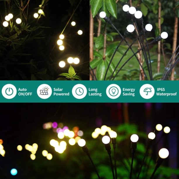 TOANEL 2-Pack Photo voltaic Backyard Lights - 10 LED Starburst Swaying Firefly String Lights for Out of doors Waterproof Garden and Patio Ornament (Heat Gentle)