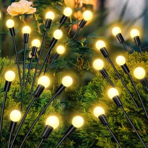 TOANEL 2-Pack Photo voltaic Backyard Lights – 10 LED Starburst Swaying Firefly String Lights for Out of doors Waterproof Garden and Patio Ornament (Heat Gentle)